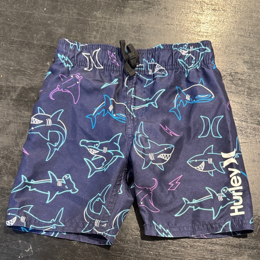 4/$15 Hurley Kids Shark Pattern Shorts - Dark Blue 4T